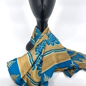 Darn Good Furoshiki Scarf Wrap 36" Square Made Sustainably in India Blue/Tan